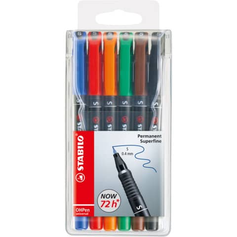 Penne Stabilo OHPen universal Superfine (S) 0,4 mm assortiti astuccio da 6 - 841/6